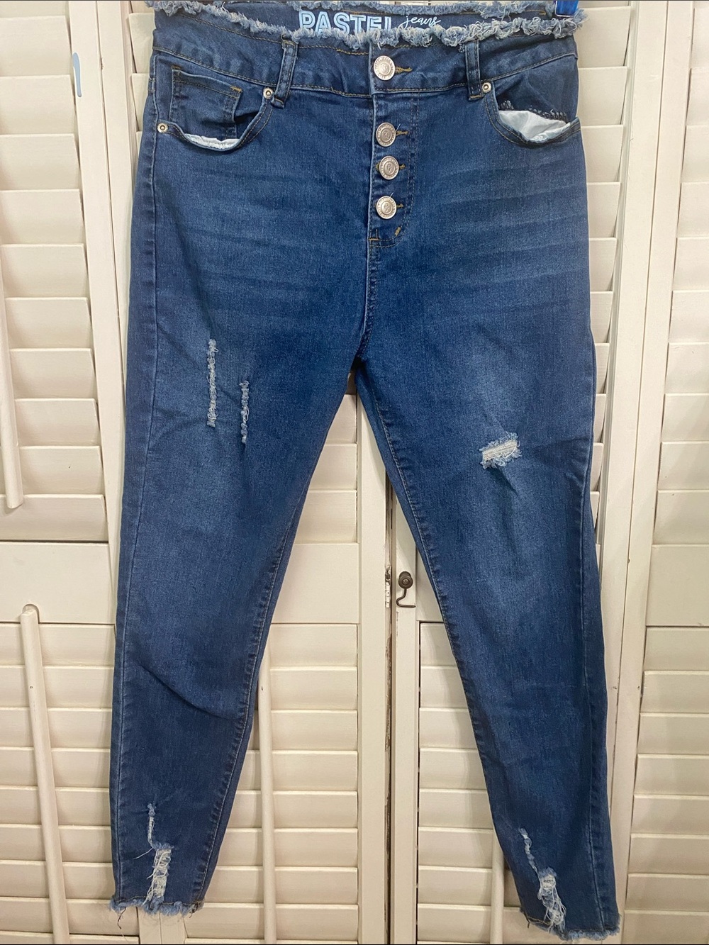 Pastels Dark Blue High-Rise Skinny Jeans with Button-Fly